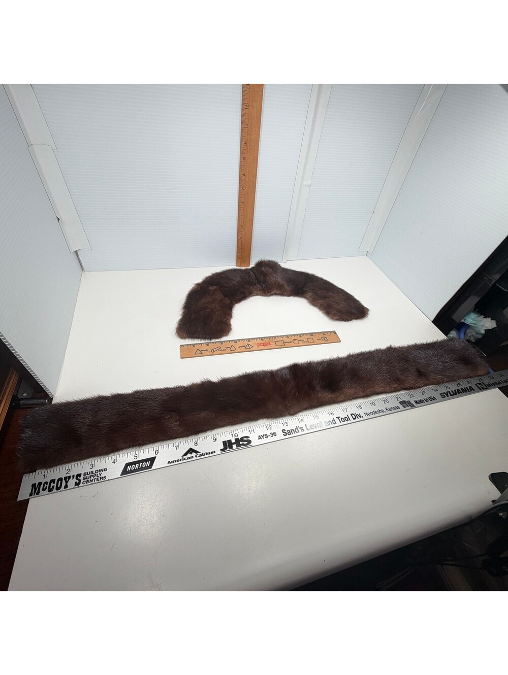 Vintage Patchwork Striped Mink Fur Collar Wrap Scarf Brown Shoulder Cream